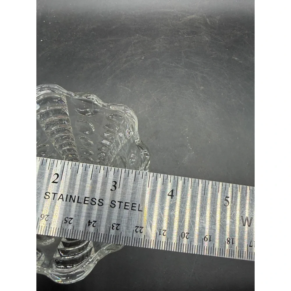 Vintage Clear Hobnail Pressed‎ Glass Vase Ruffled Rim Starburst Base 5 Inch